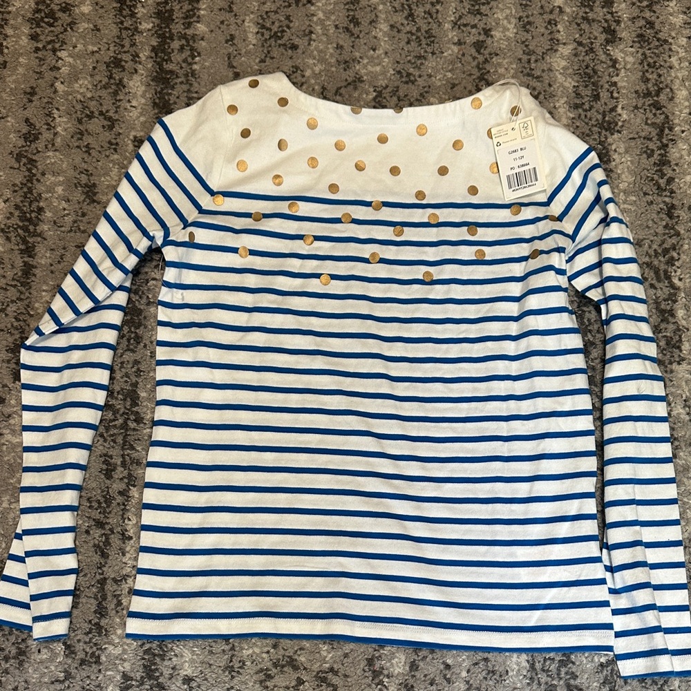 Mini Biden Girls Striped Long Sleeve Top with Gold Polka Dots 10/12